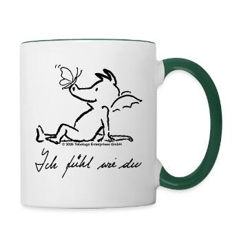 Tabaluga, Schmetterling & Spruch Ich Fühl Wie Du - Tasse zweifarbig - Weiß/Dunkelgrün - Rechts