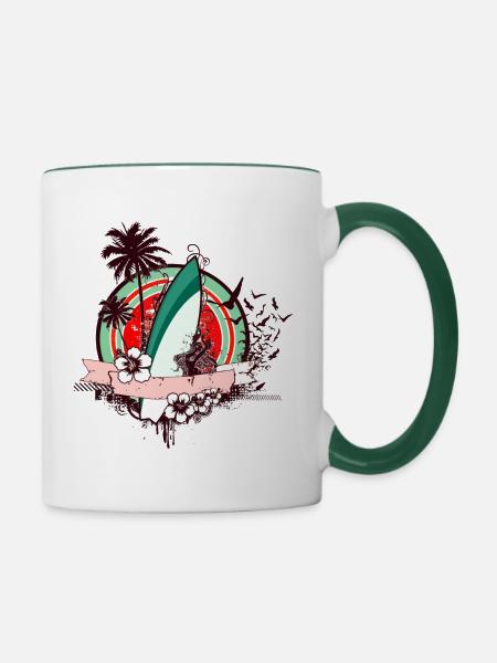 Surfboard-Design 03 - Tasse zweifarbig - Weiß/Dunkelgrün