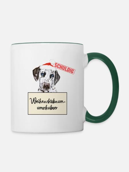 Weihnachtsbaum Umschubser Dalmatiner - Tasse zweifarbig - Weiß/Dunkelgrün