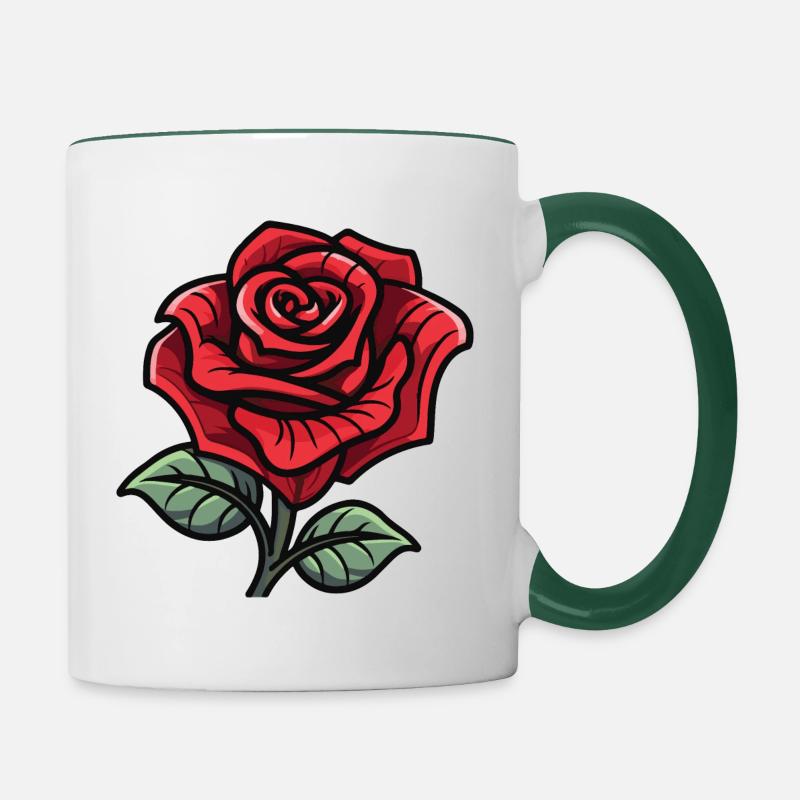 Rose Symbol Liebe - Tasse zweifarbig - Weiß/Dunkelgrün