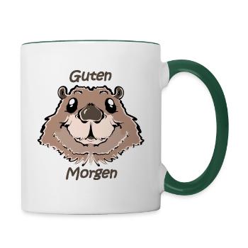 suesser Murmeltier Kopf mit Schrift - Tasse zweifarbig - Weiß/Dunkelgrün - Rechts