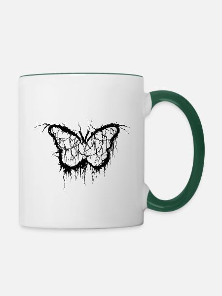 schwarzer Schmetterling brutal deluxe - Tasse zweifarbig - Weiß/Dunkelgrün