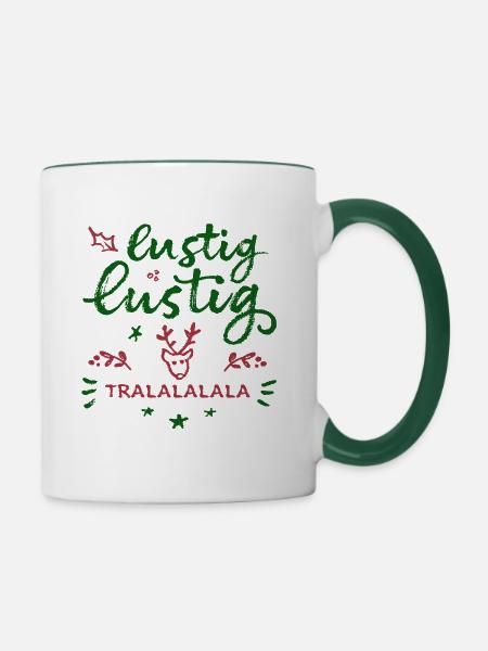 lustig, lustig - tralalalala - Weihnachten - Tasse zweifarbig - Weiß/Dunkelgrün