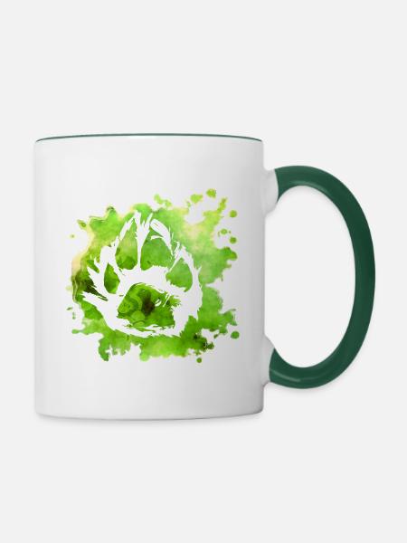 Paw print dog paw - Contrasting Mug - white/dark green