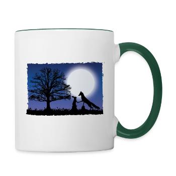 Fuchs und Hase. Nacht. Fox and Rabbit. Night. - Tasse zweifarbig - Weiß/Dunkelgrün - Rechts