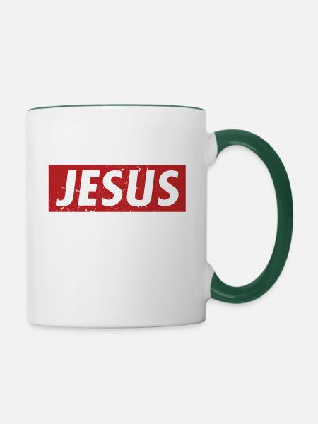 JESUS - Tasse zweifarbig - Weiß/Dunkelgrün