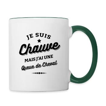 JE SUIS CHAUVE AVEC UNE QUEUE DE CHEVAL - Mug contrasté - blanc/vert foncé - Droite