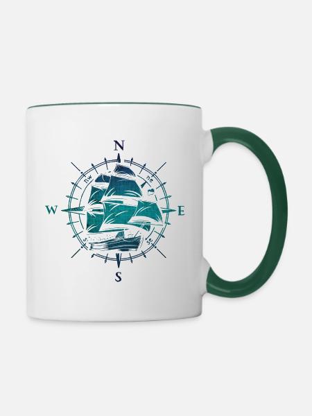 Schiffsreise - Tasse zweifarbig - Weiß/Dunkelgrün