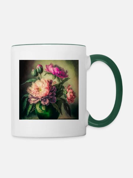 Floral Design 12 - Tasse zweifarbig - Weiß/Dunkelgrün