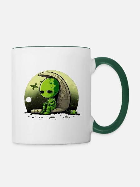 Trauriger Alien - Tasse zweifarbig - Weiß/Dunkelgrün
