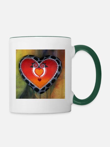 herz - Tasse zweifarbig - Weiß/Dunkelgrün
