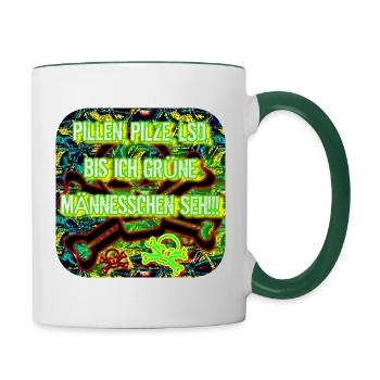 PILLEN, PILZE, LSD.... - Tasse zweifarbig - Weiß/Dunkelgrün - Rechts