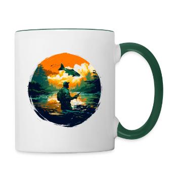 Truite pêcheuse - Mug contrasté - blanc/vert foncé - Droite