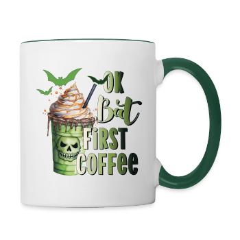 Bat first coffee Halloween Kaffee Fledermaus - Contrasting Mug - white/dark green - Right