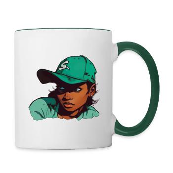 Fille à la peau claire en chapeau de baseball - Mug contrasté - blanc/vert foncé - Droite