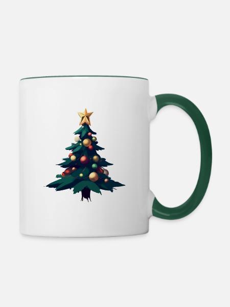 Weihnachtsbaum - Tasse zweifarbig - Weiß/Dunkelgrün