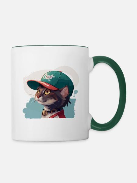 Coole Katze - Tasse zweifarbig - Weiß/Dunkelgrün