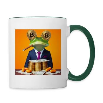 Frosch mit Geld - Tasse zweifarbig - Weiß/Dunkelgrün - Rechts