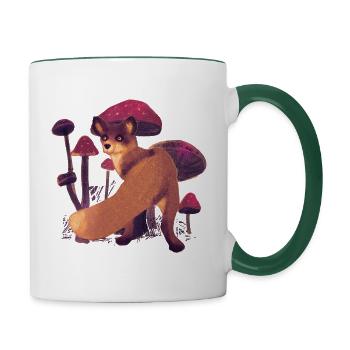 Fox in the mushrooms - Contrasting Mug - white/dark green - Right