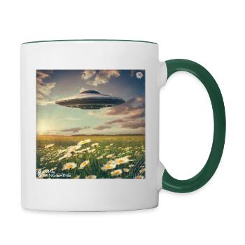 UFO in the daisy field - Tasse zweifarbig - Weiß/Dunkelgrün - Rechts