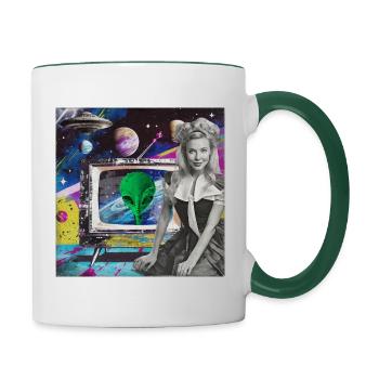 Pinup Girl and Aliens - Contrasting Mug - white/dark green - Right