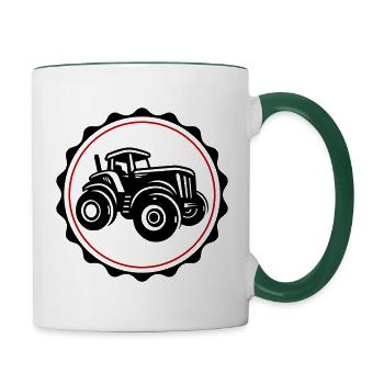 Silhouette d’agriculteur de tracteur - Mug contrasté - blanc/vert foncé - Droite