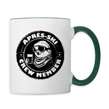 Faultier Apres Ski Team Spruch - Tasse zweifarbig - Weiß/Dunkelgrün - Rechts