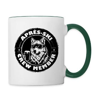 Wolf Apres Ski Team Spruch - Tasse zweifarbig - Weiß/Dunkelgrün - Rechts