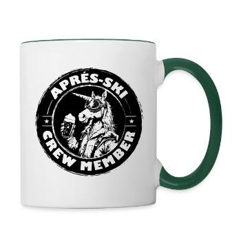Einhorn Apres Ski Team Spruch - Tasse zweifarbig - Weiß/Dunkelgrün - Rechts