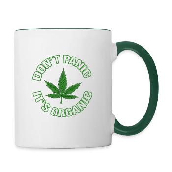 Gras Hanf Blatt kiffen - Don't panic it's organic - Tasse zweifarbig - Weiß/Dunkelgrün - Rechts