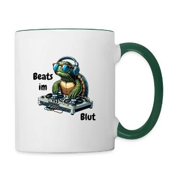 Beats in the Blood Turtle Dj Booth Music - Contrasting Mug - white/dark green - Right