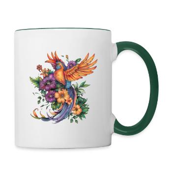Bird of paradise with flowers - Contrasting Mug - white/dark green - Right