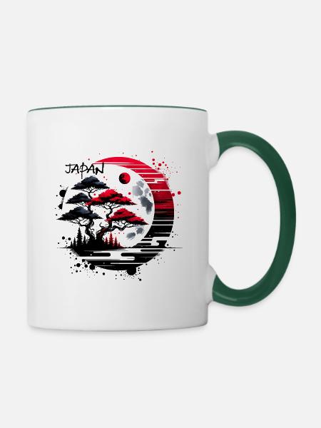 Japan Landschaft Mond - Tasse zweifarbig - Weiß/Dunkelgrün
