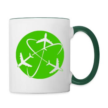 Avions voyage dans le monde - Mug contrasté - blanc/vert foncé - Droite