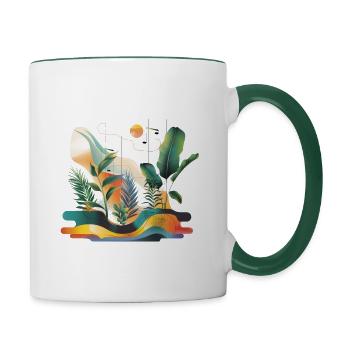 Plantes et musique - Impression de mode de haute qualité - Mug contrasté - blanc/vert foncé - Droite