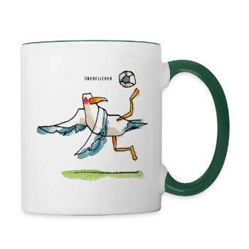 Fußball, Überflieger - Tasse zweifarbig - Weiß/Dunkelgrün - Rechts