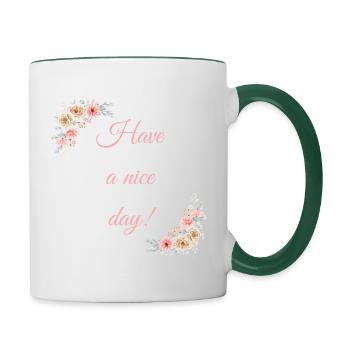 Schönen Tag! - Tasse zweifarbig - Weiß/Dunkelgrün - Rechts