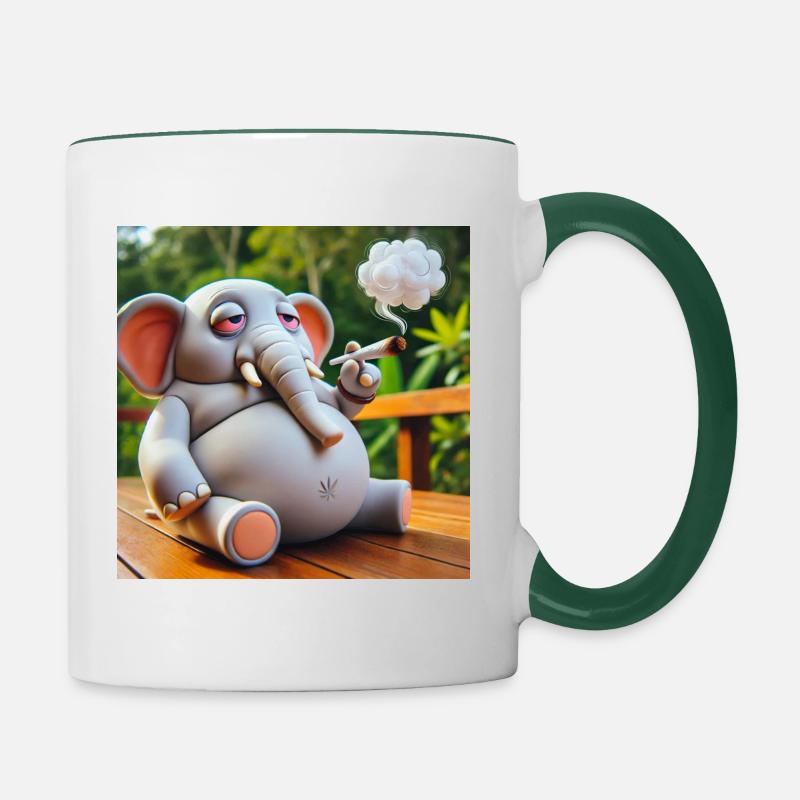 Smoking pot elephant with joint - Contrasting Mug - white/dark green