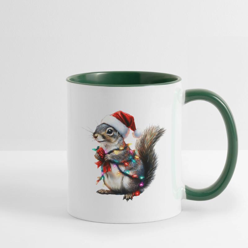 Eichhörnchen mit Lichterkette - Weihnachtspullover Tasse zweifarbig
