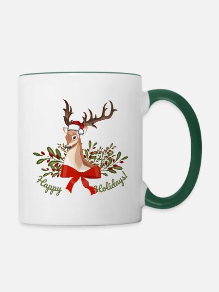 Happy Holidays - Tasse zweifarbig - Weiß/Dunkelgrün