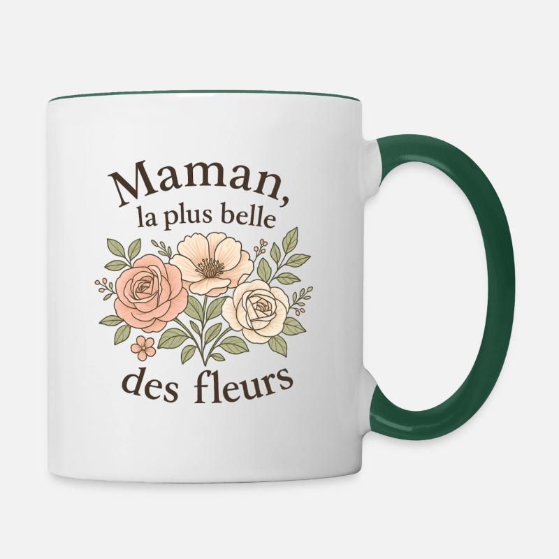 Maman la plus belle des fleurs - Mug contrasté - blanc/vert foncé
