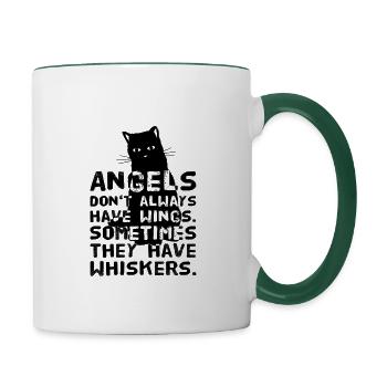 Katzen sind Engel ohne Flügel mit Schnurrhaaren - Tasse zweifarbig - Weiß/Dunkelgrün - Rechts