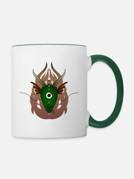Dragon on Fire - Tasse zweifarbig - Weiß/Dunkelgrün