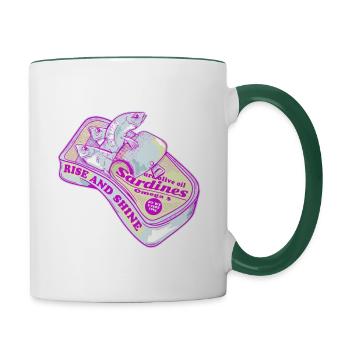 Sardinen schlafen steigen auf und glänzen - Tasse zweifarbig - Weiß/Dunkelgrün - Rechts