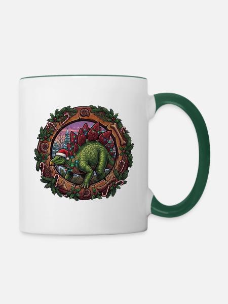 Stegosaurus Weihnachtszauber - Tasse zweifarbig - Weiß/Dunkelgrün
