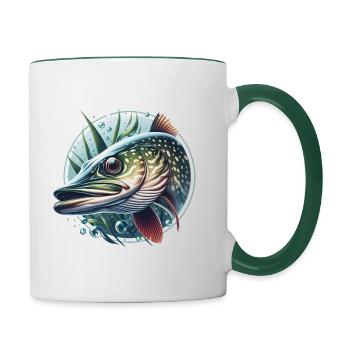 Hecht Raubfisch Angeln - Tasse zweifarbig - Weiß/Dunkelgrün - Rechts