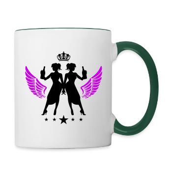 Drunk Silhouette Celebrating Party Girl - Contrasting Mug - white/dark green - Right
