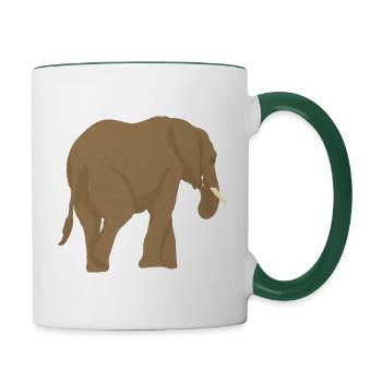Éléphant brun, animaux africains - Mug contrasté - blanc/vert foncé - Droite
