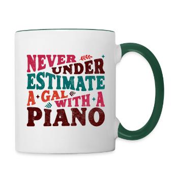 Never underestimate a Gal with a Piano - Contrasting Mug - white/dark green - Right