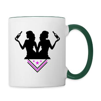 Party Woman Drunk Célébrant La Bouteille - Mug contrasté - blanc/vert foncé - Droite